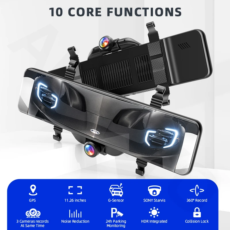 AKEEYO AKY-V360ST 360  ĳ ̷  ķ, 11.26 ġ 3 ī޶, 1080P  GPS, 24 ð  ͸ ڵ ī޶