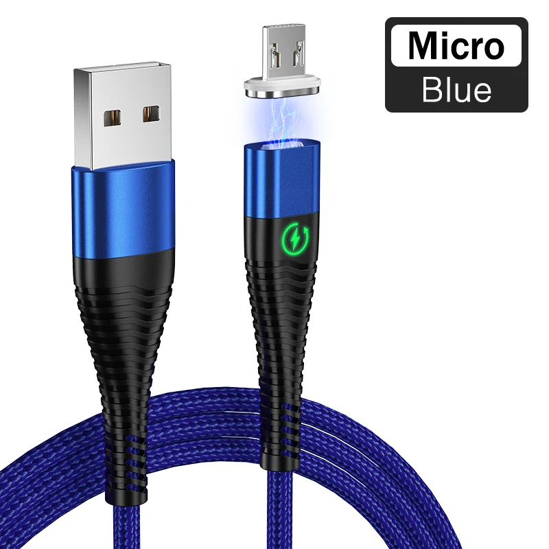 Rock 1 м 2 м Led Быстрая зарядка Micro Usb зарядное устройство магнитный кабель для samsung huawei Xiaomi Android Microusb зарядное устройство Дата кабель Шнур - Цвет: Magnetic Cable Blue