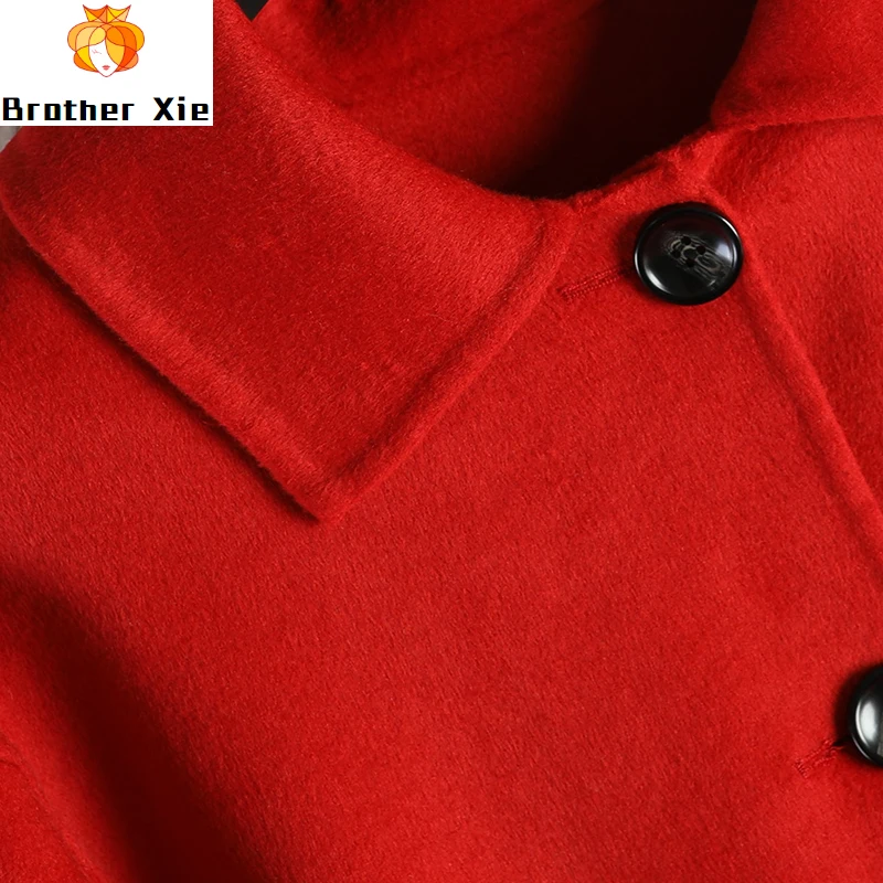 

Free shipping New double-sided cashmere overcoat 2020 autumn long wool coat red coats belt beautiful women winter jacket