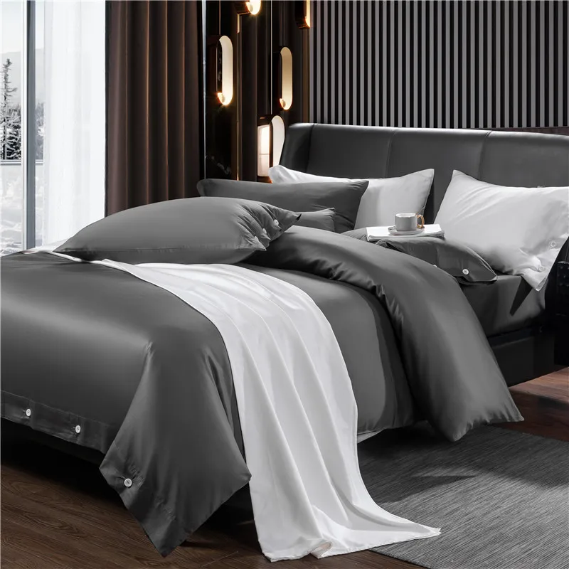 5 star hotel Solid color Bedding set Queen King size Cotton Bed sheet spread with Buttons Satin Duvet cover pure | Дом и сад