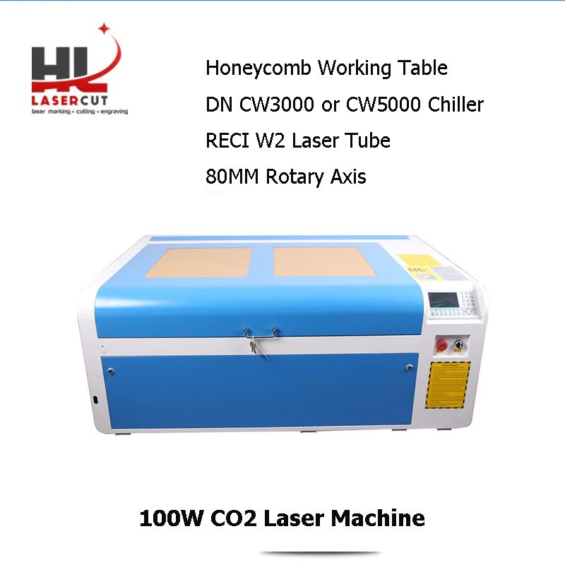 Gemi ab/abd No vergi Reci 100W lazer kesici oymacı makinesi Ruida DSP 1060 CW3000/5000 soğutucu 80MM döner eksen