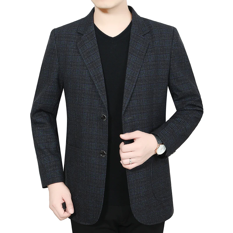Men Business Casual Blazers Blue Purple Gray Plaid Slim Fit Notched Jacket Suits Male Autumn Spring Classic Blazer Suit Outfit