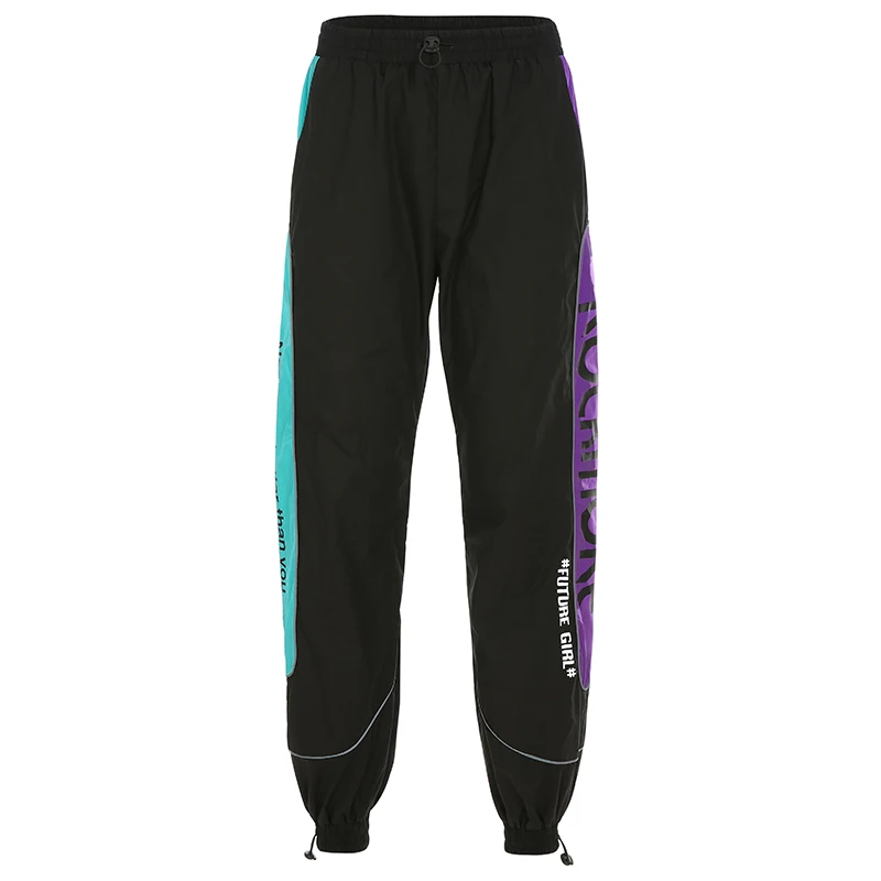 HEYounGIRL Patchwork Reflective Joggers Women Punk Harajuku High Waist Pants Caprs Hip Hop Printed Casual Sweatpants Streetwear