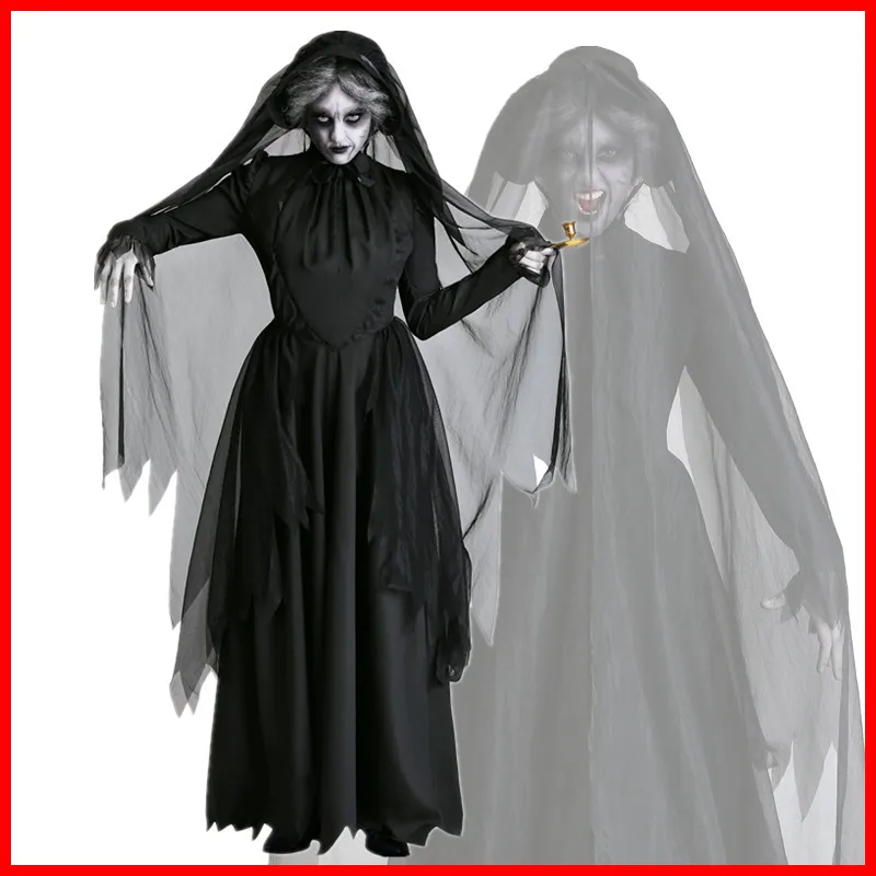 Женский костюм на Хэллоуин черное платье для невесты с призраком вампира ведьмой