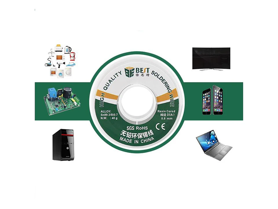 40 г 0,4/0,8 мм припой рулон проволоки Sn99.3/Bi0.7 Олово бессвинцовый канифоль Core пайка сварочная линия сварочная пайка с флюсом инструмент