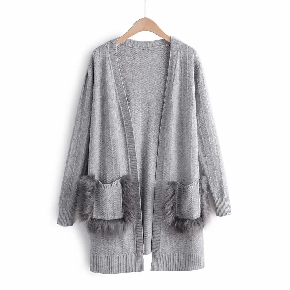 Women Fashion Knitted Cardigan Ladies Casual Fur Pockets Sweater Coat Female Comfort Loose Autumn Winter New |