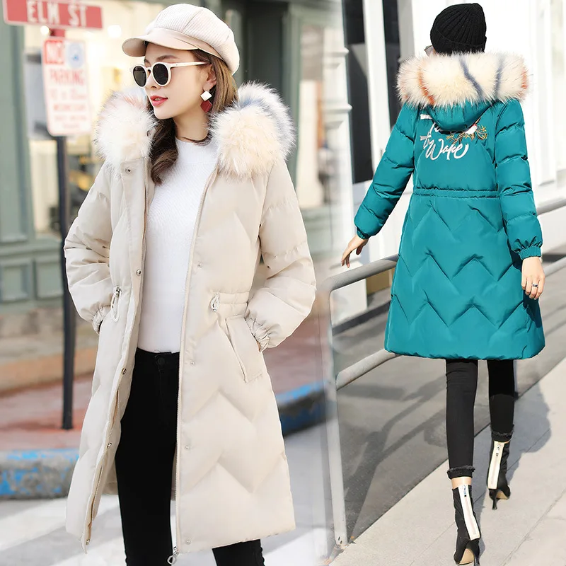 

Manufacturers Direct Selling 2018 Winter XSLG7702 with Faux Fur Collar Women's Fashion Mid-length Hooded Cotton-padded Clothes a