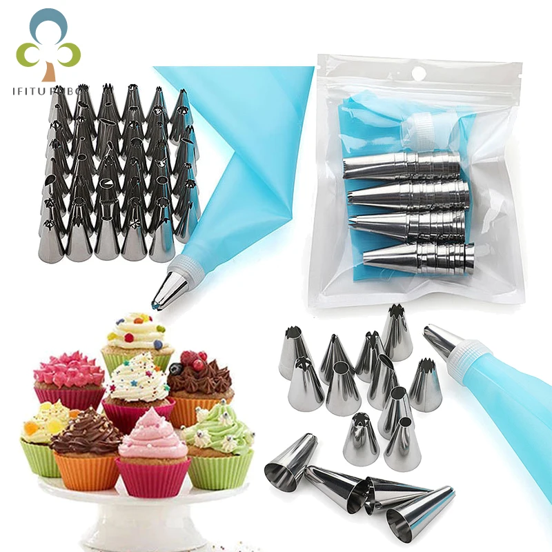 50 PCS/Set Silicone Pastry Bag Tips Kitchen DIY 48 Icing Piping Nozzle