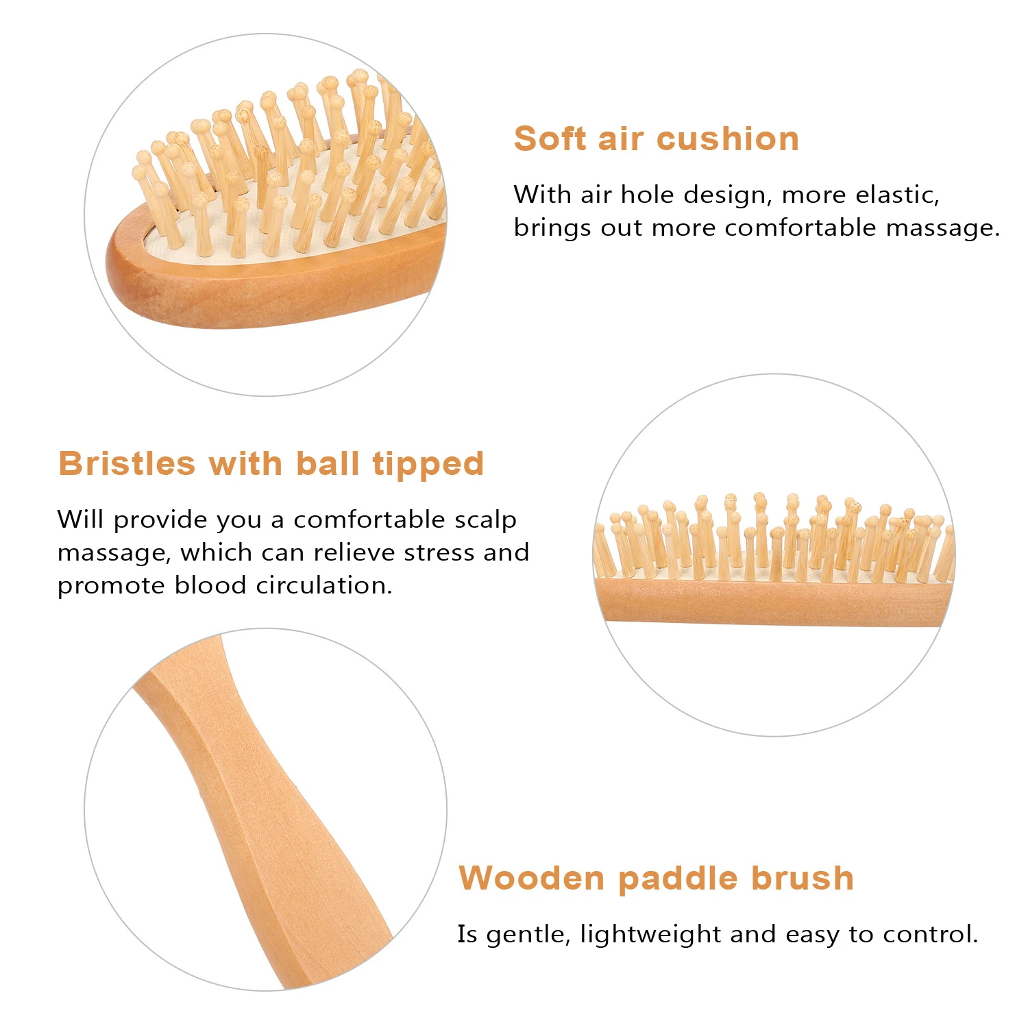 Wood Comb Professional Healthy Paddle Cushion Hair Loss Massage Brush Hairbrush Comb Bristles Detangle Massage Scalp Hair Care