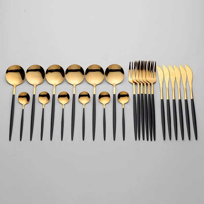 Western Stainless Steel Cutlery Golden Tableware Set Home Kitchen Forks Knives Spoons Dinnerware 24 Pcs Dropshipping | Дом и сад
