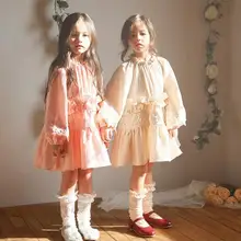 Платье в Корейском стиле с оборками для девочек модные демисезонные платья для девочек от 3 до 8 лет, HH342