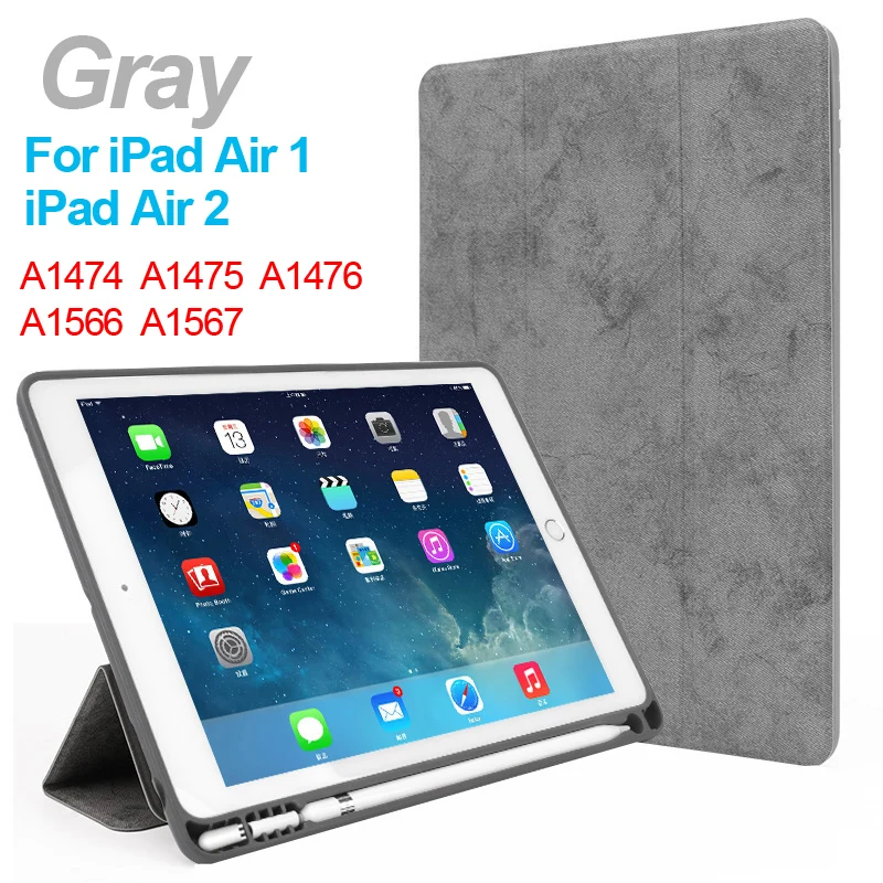 Gray iPad Air 1 2 Чехол для ipad air, флип-чехол с подставкой для ipad 5 6 9,7, кожаный Полный Чехол для ipad air 2 smart cover для ipad air 1 чехол s - Цвет: Gray iPad Air 1 2