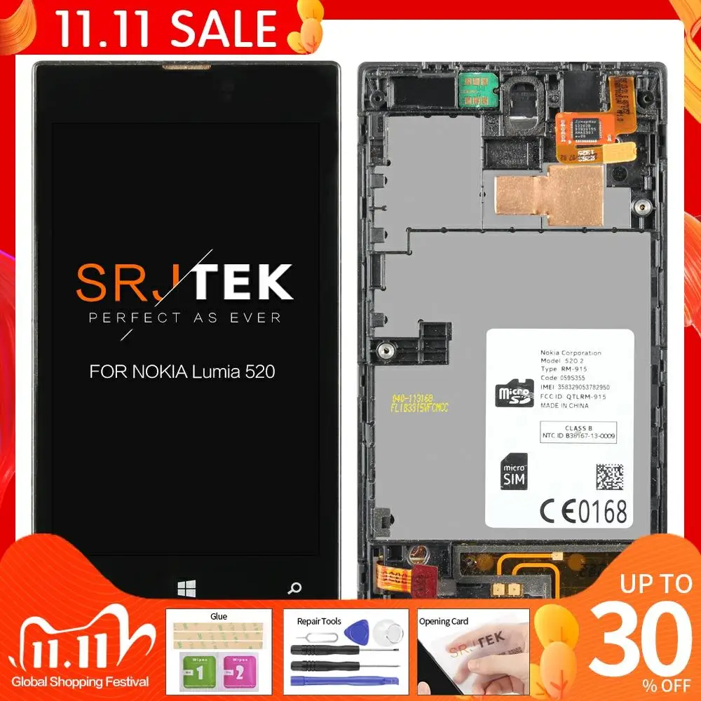Оригинальный 4 дюймовый сенсорный ЖК экран для NOKIA lumia 520 дисплей с дигитайзером в
