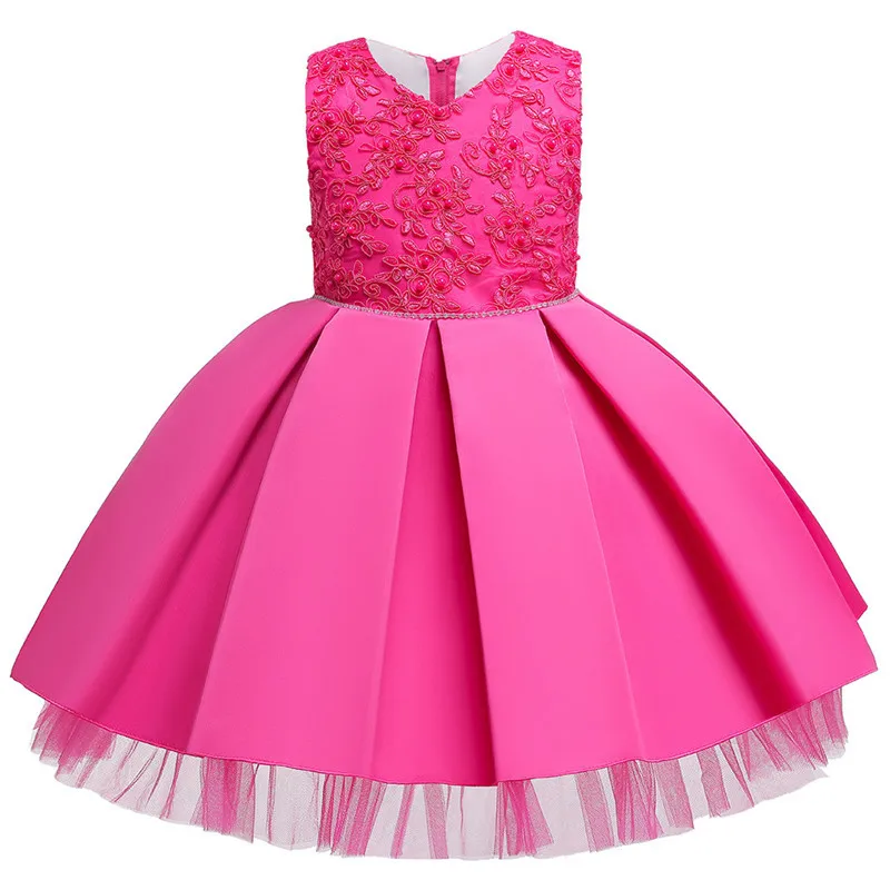 Нарядное платье с цветочным рисунком для маленьких девочек; кружевное платье с открытой спиной для свадебной вечеринки; детское платье принцессы; детская одежда для девочек - Цвет: mei red