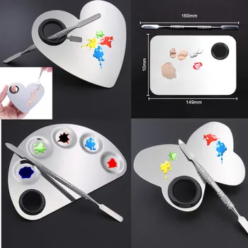 

Stainless Steel Mixing Palette Nail Art Polish Mixing Plate Makeup Foundation Eye Shadow Mixing Palette Spatula Tool