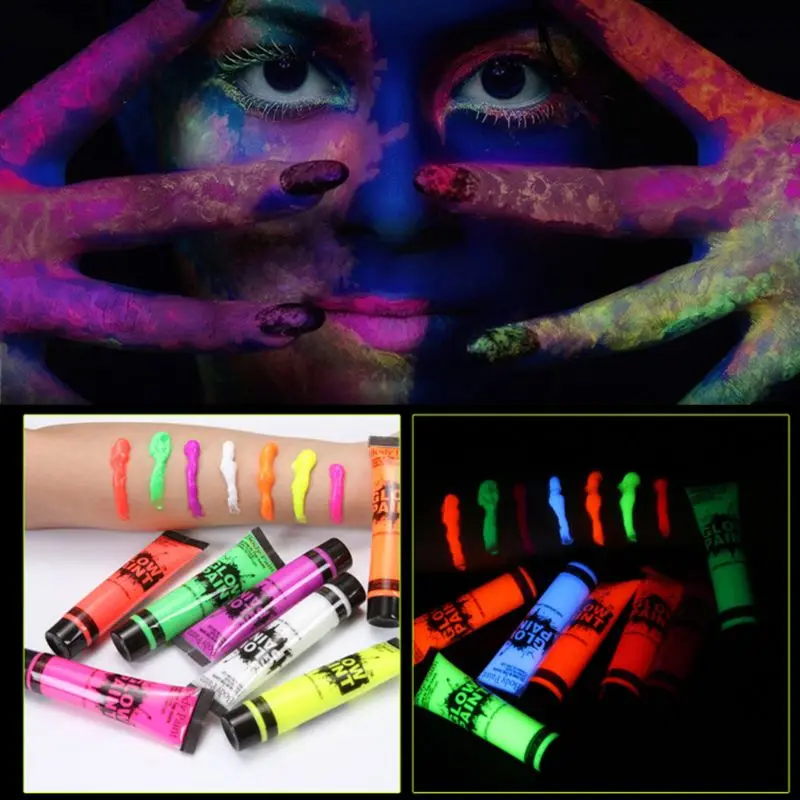 6 Трубок УФ свечение Blacklight Макияж для лица и тела краска моющаяся неоновая флуоресцентная краска для тела