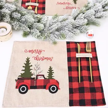 

4pc Fabric Linen Napkins For Kitchen Table Christmas Decorations Grid Individual Placemats Pocket Table Napkins Reusable Print