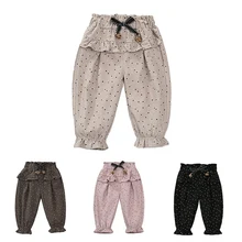 Осенние брюки для маленьких девочек, Хлопковые Штаны в горошек, повседневные штаны, одежда для малышей