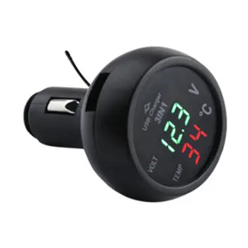 

3 in 1 Auto Digital LED Thermometer Voltage Detection Table USB Car Charger Cigarette Voltmeter Meter Multifunctional