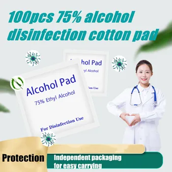 

100pcs Professional Alcohol Swabs Pads Wet Wipes 75% Isopropyl First Aid Home Skin Cleanser Sterilization Portable Clean Cloth