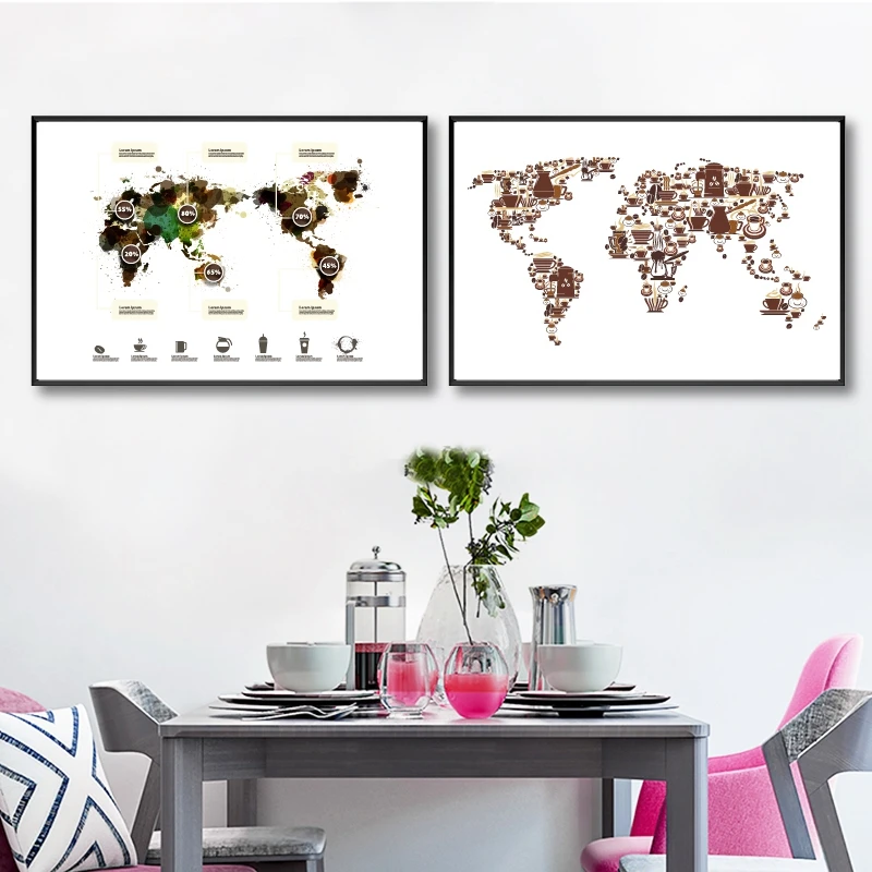 Home Decor Wall Art Print HD Modular Pictures Canvas Nordic Style Coffee Cups World Map Poster Icons Modern Painting Living Room | Дом и сад