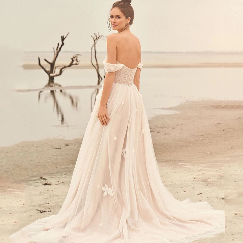 

2019 Open Back Romantic Appliques Sweetheart A-line Wedding Dresses Sleeveless Layers Tulle Backless Pleat Bridal Gowns AX208