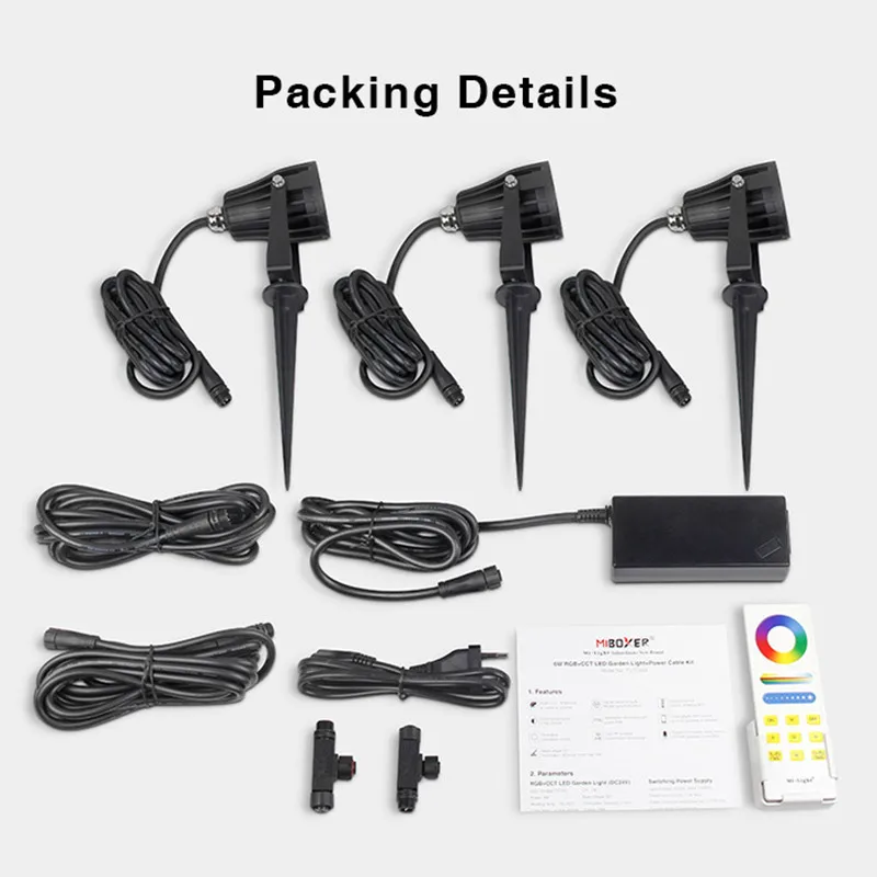 Miboxer 6W RGB+CCT LED Garden Light+Power Cable Kit IP66 Waterproof Milight DC 24V LED Garden Lawn lamp Lighting FUTC08 FUTC08A