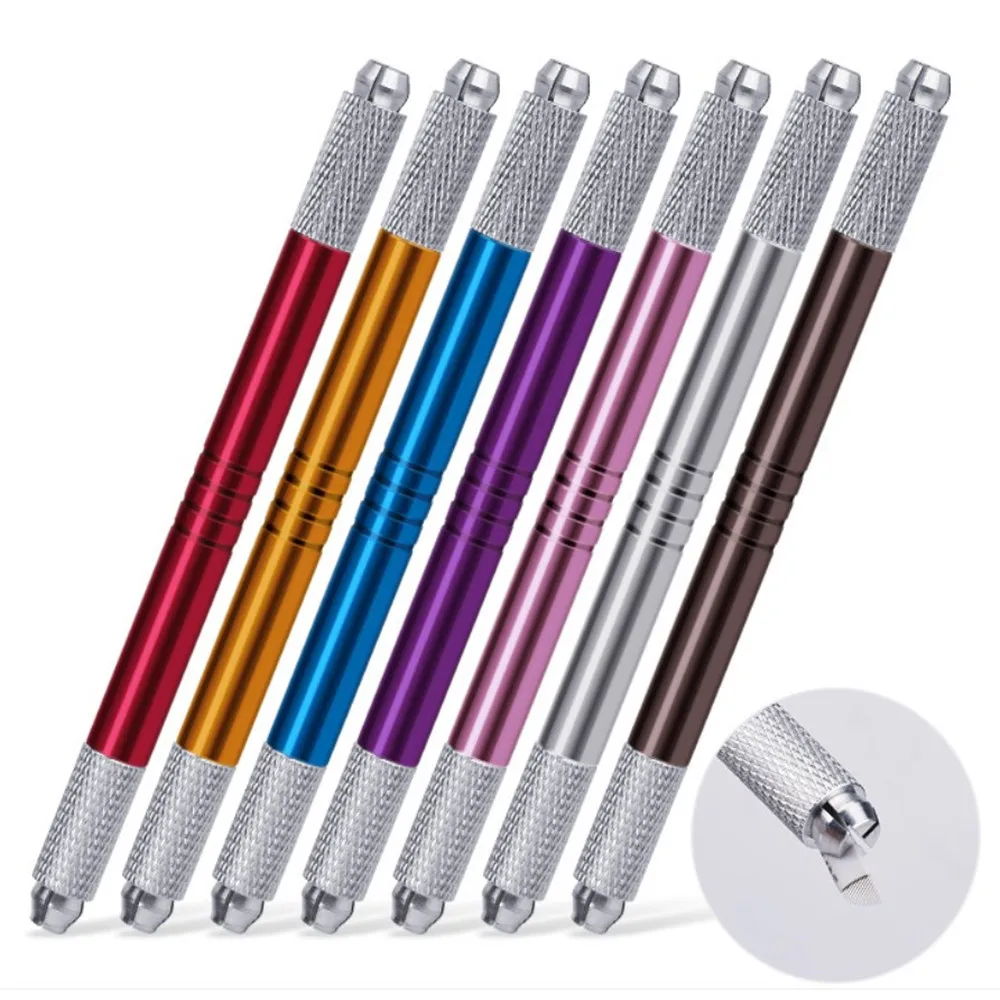 Pluma de Microblading de doble cabeza, máquina de tatuaje Manual, cuchilla de aguja, maquillaje permanente, bordado de cejas, labios, Tebori, Munsu, nueva