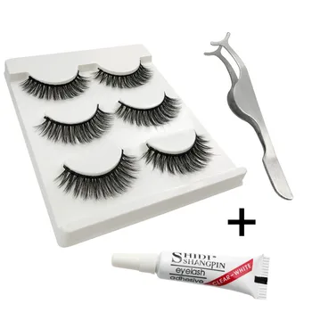 

Natural Slim False Eyelashes Package Combination Eyelashes + Small Glue + Tweezers Volume Soft Fake Eye Lashes