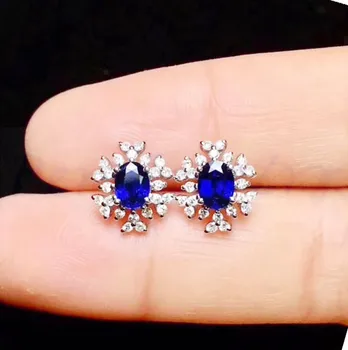 

Natural sapphire stud earring Free shipping 925 sterling silver 0.55ct*2pcs gemstone For men or women #R99265