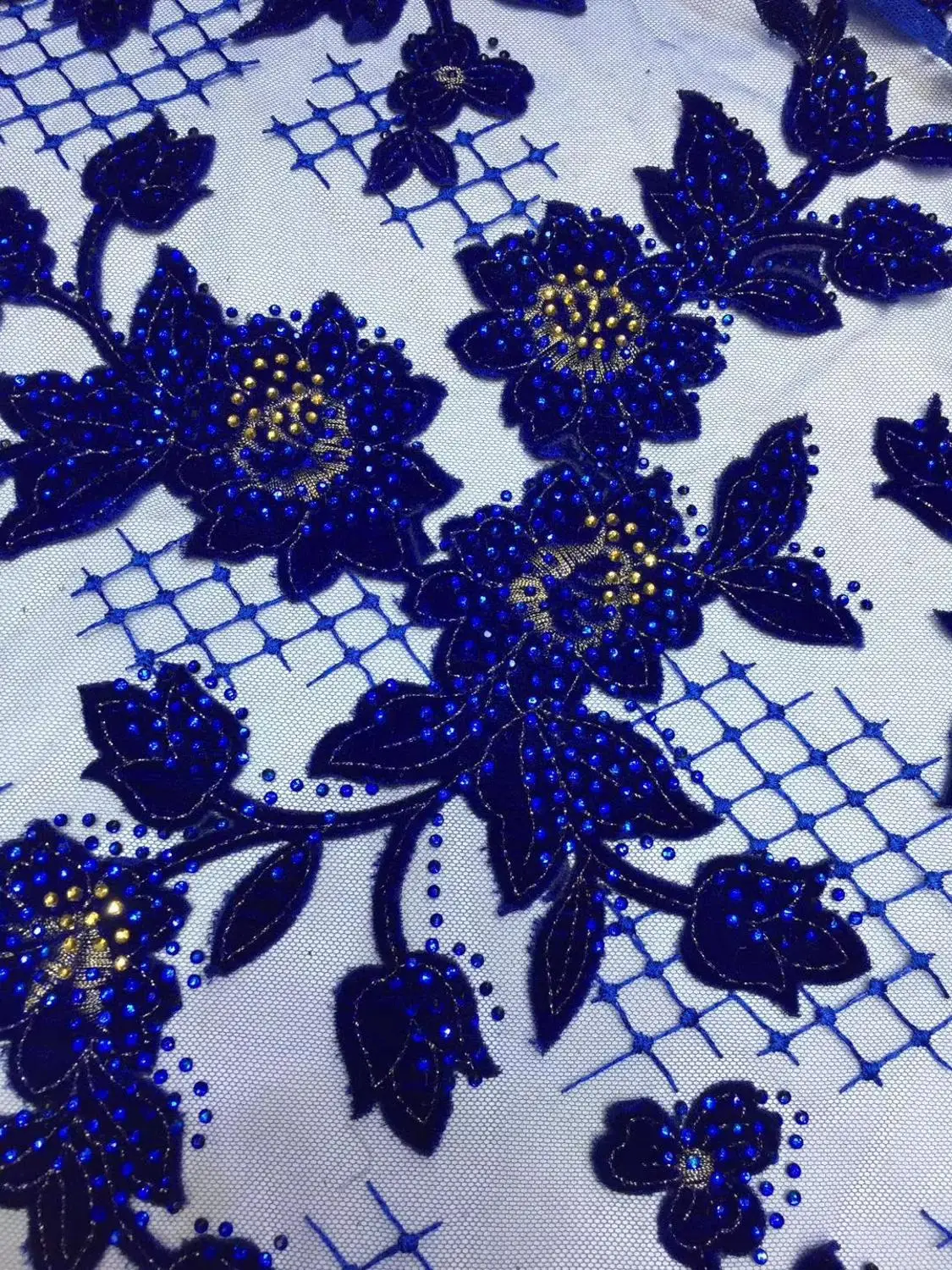 

Newcoming royal blue Embroidered stones African French Lace Fabric 5yards African French Net tulle Lace Fabric ZXSE051