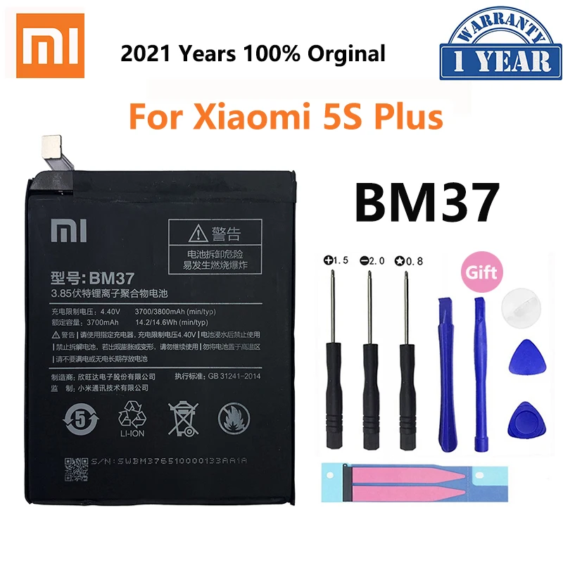 100% Оригинальный аккумулятор Xiao mi BM37 3800 мАч для Xiaomi 5S Plus Mi5S высококачественные