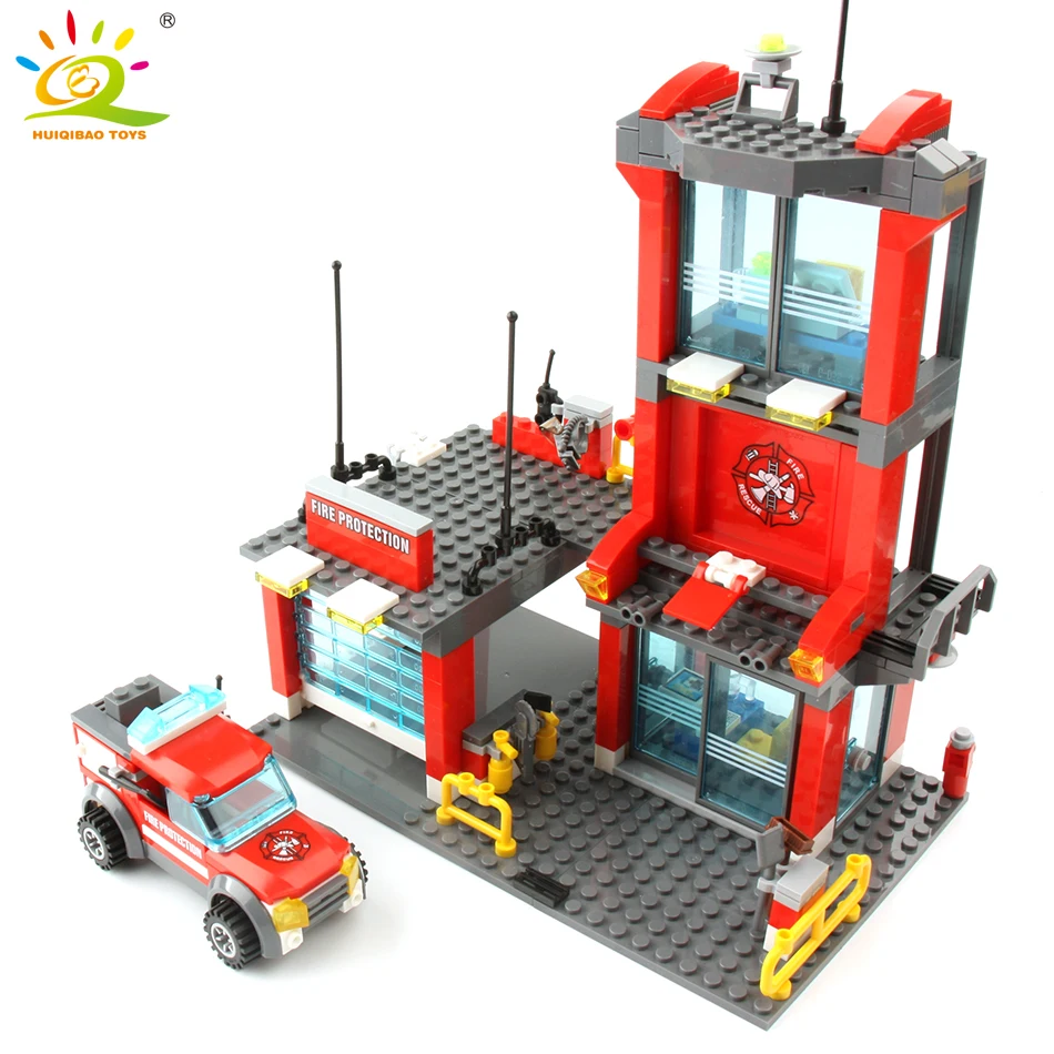 Продажа 300 шт. городская пожарная часть строительные блоки Совместимость с legoingly пожарные фигурки грузовик автомобиль просветить Кирпичи игрушки д...