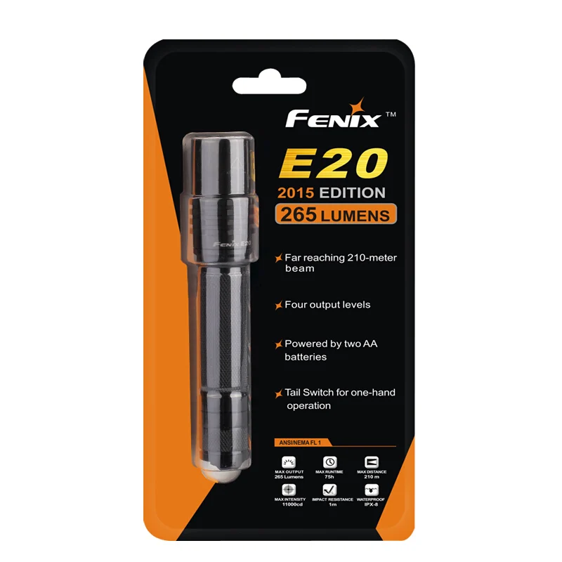 Fenix E20-265 люмен Водонепроницаемый фонарь/Вспышка светильник AA батареи включены