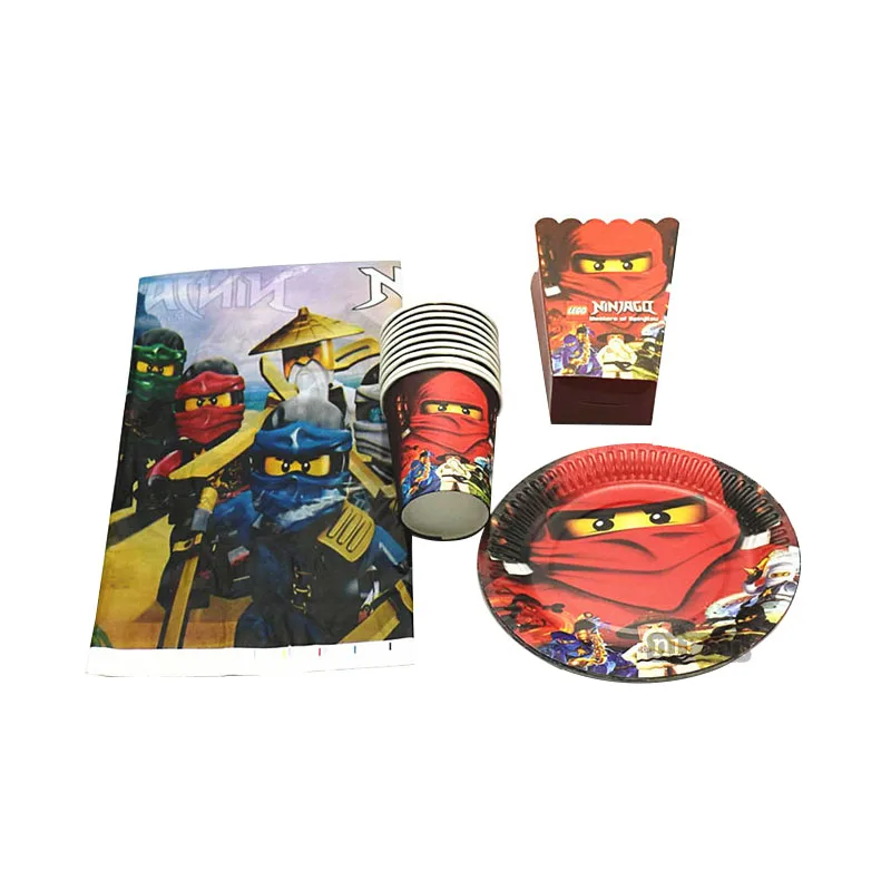 Горячая Распродажа ninjago события детский душ мультфильм 53/27 шт одноразовые столовые приборы набор чашка+ попкорн коробка+ тарелка+ скатерть день рождения