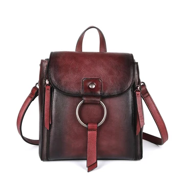 

Handmade Women Backpack for 2020 Vintage Genuine Leather Solid Color Soft Handle Leather Leisure Knapsack Fashion Travel Bags
