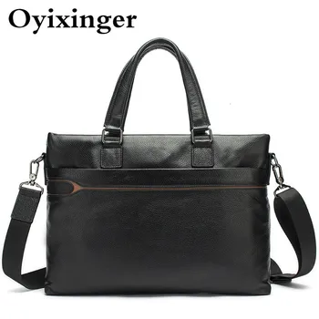 

Male Portable Laptop Briefcase Cowhide Handbags For ThinkPad E480 Men Genuine Leather Messenger Notebook Bag For HP 246 G7 2019