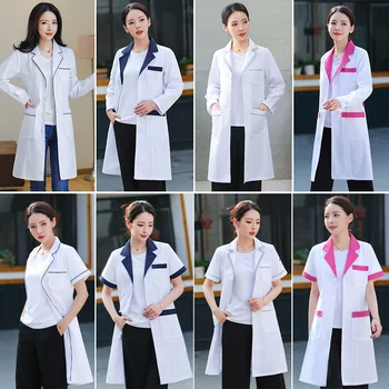 

Medical surgical clothes white coats beauty salon workwear Nurse Long section Uniforms women hospital doctor clothing Lab coats