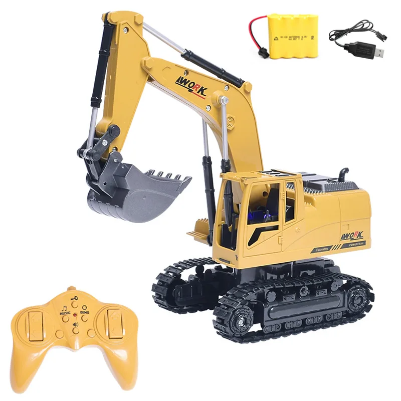 

8-channel Remote Control Alloy Excavator Toy Car 2.4G Multifunctional Remote Control Loader with Musical and Light