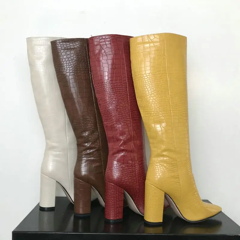 MORAZORA, большие размеры 34-43, новые Брендовые женские сапоги до колена на Высоком толстом каблуке Дамская обувь с острым носком женские ковбойские сапоги