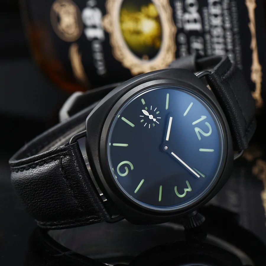 

watch men Manual winding mechanical watch Luminous waterproof stainless steel pvd Leather 45MM NH177