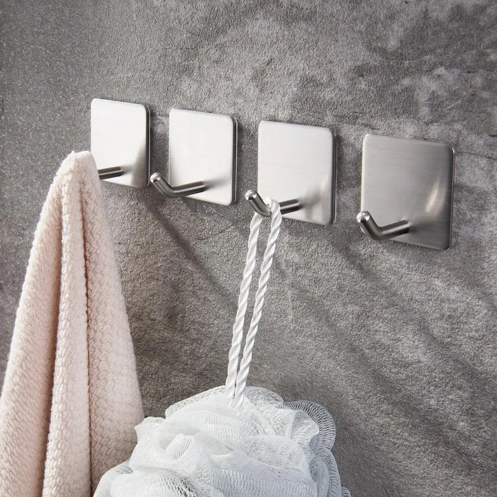 

ZUNTO 4Pcs Wall Hook Adhesive Kitchen Hook Stainless Steel Coat Hanger Small Hooks Door Clothes Coat Hat Bathroom Sucker Towel Hooks