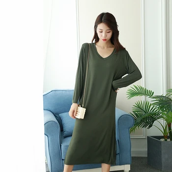 

Long-sleeved nightdress female modal cotton long skirt fat MM loose XL lazy wind bathrobe skirt can be worn outside начнушка