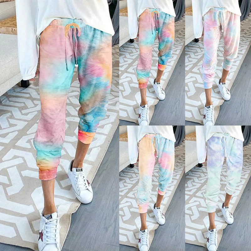 Tie Dye Patalon Femme Streetwear Pants Women Capris Moda Mujer 2020 Drawstring Home Casual Ladies Pants Stacked Sweatpants 2XL Tie Dye Patalon Femme Streetwear Pants Women Capris Moda Mujer 2020 Drawstring Home Casual Ladies Pants Stacked Sweatpants 2XL