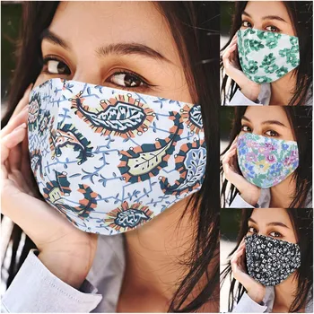 

4PCS Washable Reusable Polyester Face Mask Fashion Colored Unisex Adult Cute Print Masks Mouth Mask With Design Mascarillas