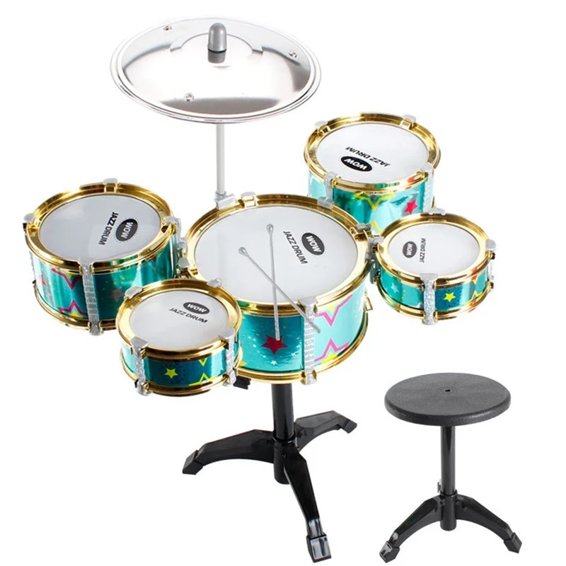 

Musical Toys Musical Instruments Classical Jazz Drum Drum Set Children Stimulating Children's Creativity Gift, Cyan