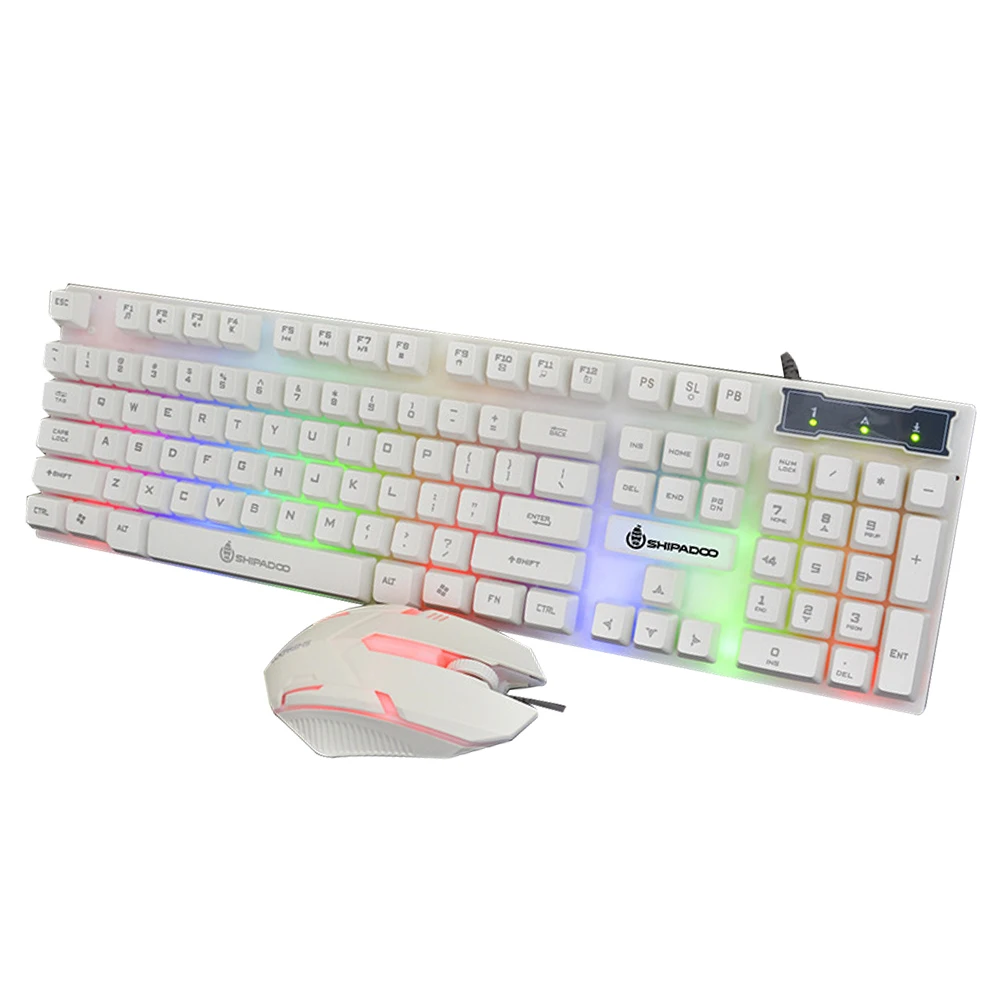 USB Gaming Rainbow Color Office Wired Backlight Adjustable Ergonomic Led Luminous Home Keyboard Mouse Set ABS Desktop