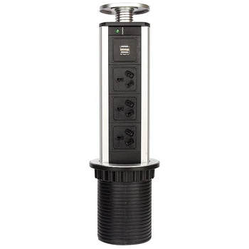 

2 USB+3 Plug Hideable Outlet Charger Universal Electrical Socket Kitchen Retractable Office Metting Desk Table Socket