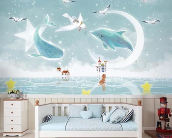 

beibehang Custom Nordic Whale Dolphin papel de parede Wallpaper Children's Romantic Bedroom Background papier peint
