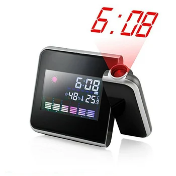 

Hot Projection Alarm Clock With Weather Station Thermometer Date Display USB Charger Snooze LED Projection Digital Clock